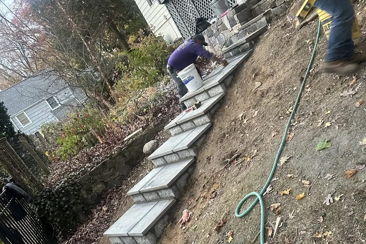 Stone steps being built into a slope