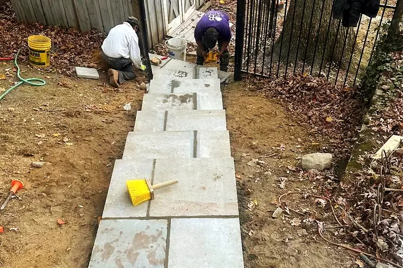 Finished bluestone walkway set in a running pattern at a Westchester County home